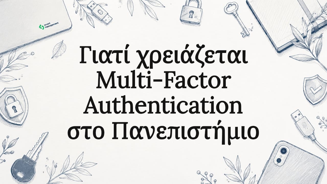 Εντυπωσιακή χρωματική εικόνα, με σύγχρονα στοιχεία ασφάλειας και τεχνολογίας που πλαισιώνουν έναν χώρο για τον τίτλο.