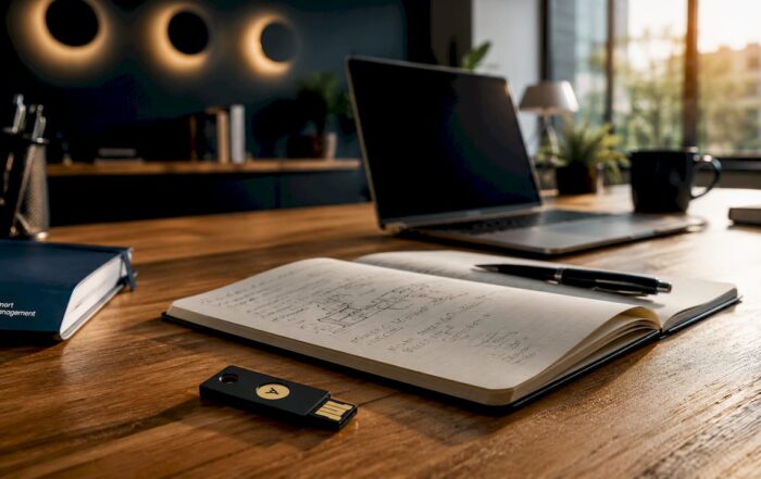 Λεπτομέρεια Yubikey σε τεχνικό χώρο εργασίας